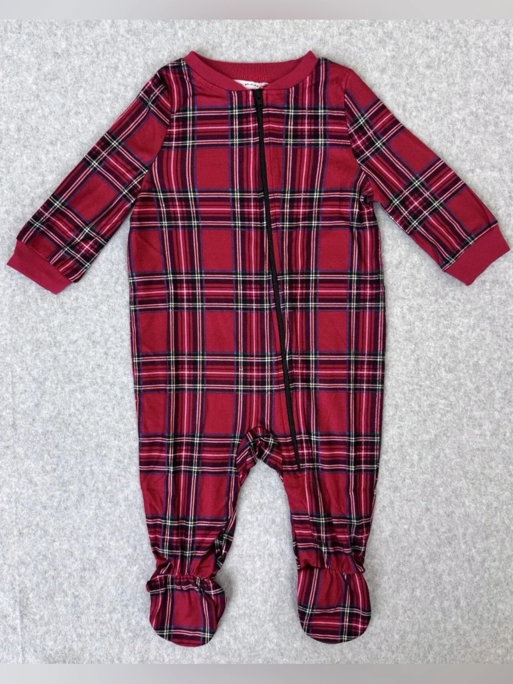 Lanz Of Salzburg One Piece Sleeper Pajamas 6-9 Months Baby Red Tartan Plaid